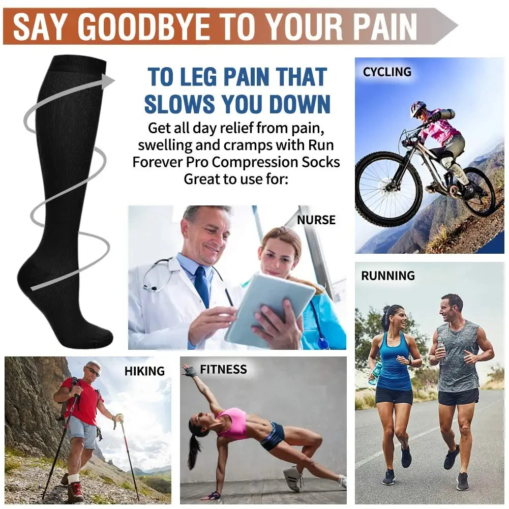 3/6/7 Pairs Compression Socks Women Medical Edema Running Socks Men Knee Length Cycling Socks  Football Basketball Outdoor trave