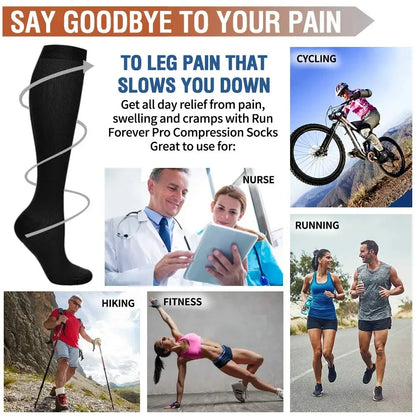 3/6/7 Pairs Compression Socks Women Medical Edema Running Socks Men Knee Length Cycling Socks  Football Basketball Outdoor trave