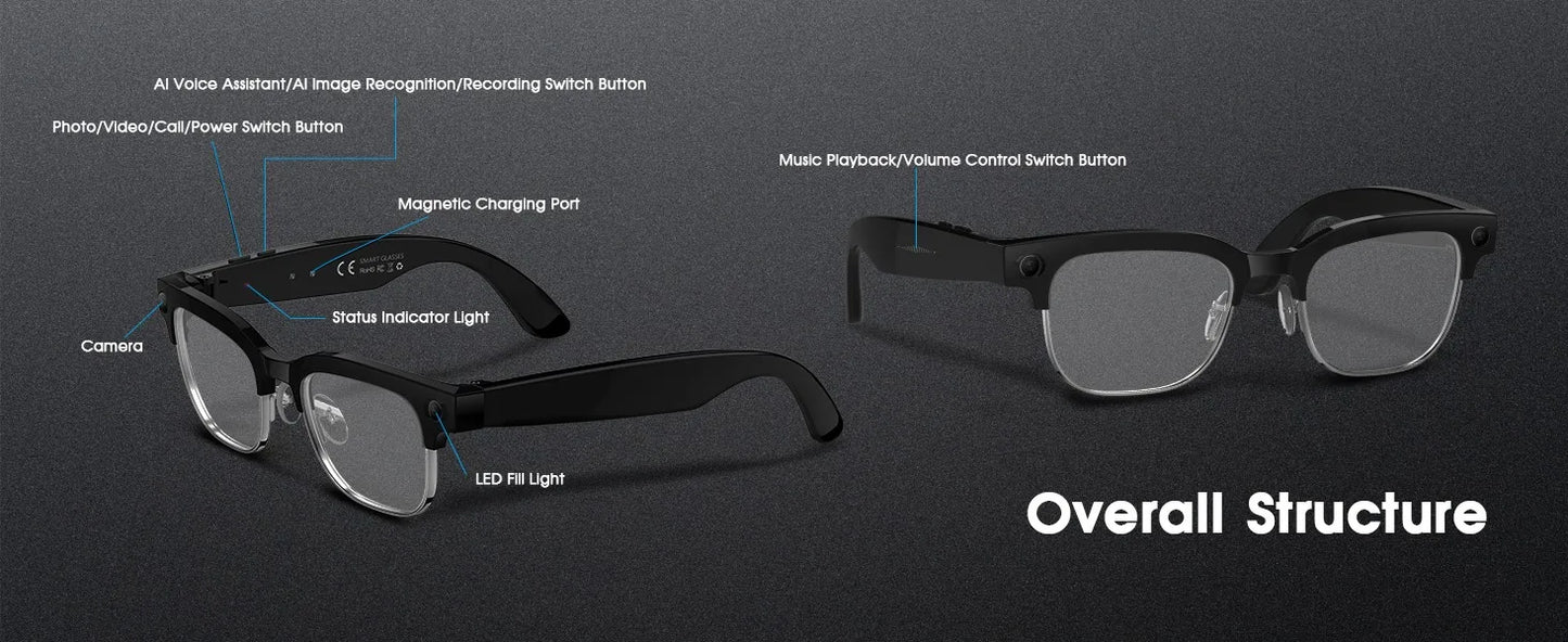 2026 New 4K HD 800W Pixel Dual-Camera Smart Glasses Men 1080P Video Recording AI Chat WIFI Transmission Translation Call Glasses