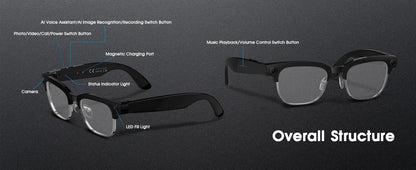 2026 New 4K HD 800W Pixel Dual-Camera Smart Glasses Men 1080P Video Recording AI Chat WIFI Transmission Translation Call Glasses
