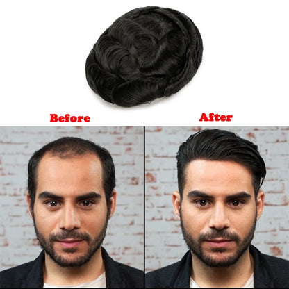 Men Toupee 0.06mm Thin Skin Natural Hairline Men's Capillary Prothesis Toupee Men Wigs Male Wig Hair System 100% Human Hair