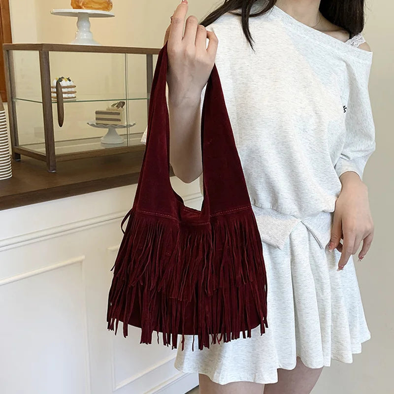 Suede Tassel High Quality Faux Shoulder Bags Fashion Large Capacity Sense of Luxury Popularity Women's Tote Bags Casual New