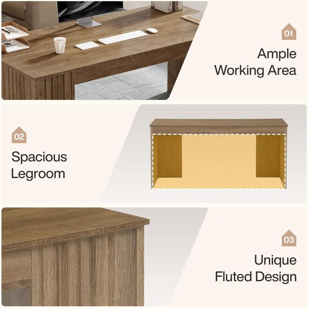 Large 63-Inch Office Computer Desk, Modern Executive Study Writing Table, Business Furniture for Home Workstation