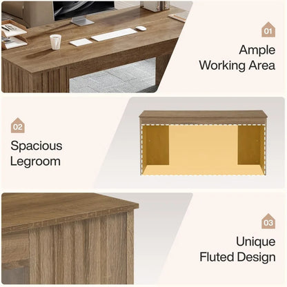 Large 63-Inch Office Computer Desk, Modern Executive Study Writing Table, Business Furniture for Home Workstation