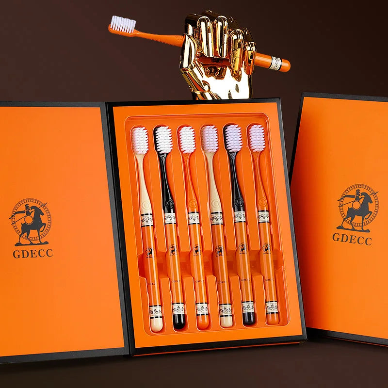 6 pieces/box high-end gift box adult manual toothbrush oral care soft bristled cleaning male and female universal home cleaning