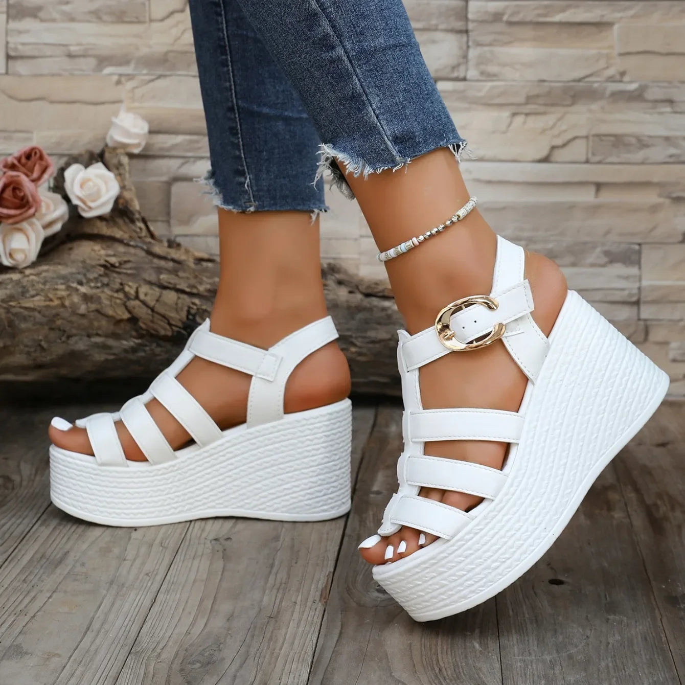 Summer Ankle Buckle Women Wedge Sandals Patchwork Platform Sandals Breathable Comfort Non-slip Soft Sole Gladiator Shoes Women
