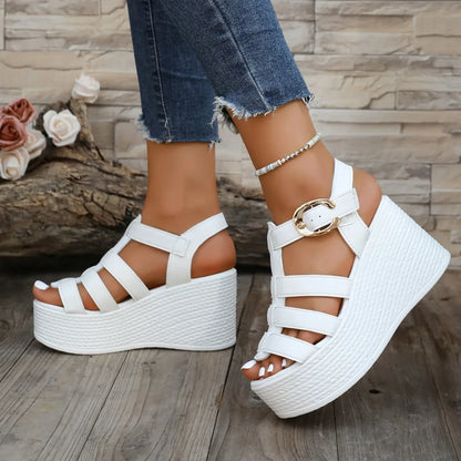 Summer Ankle Buckle Women Wedge Sandals Patchwork Platform Sandals Breathable Comfort Non-slip Soft Sole Gladiator Shoes Women