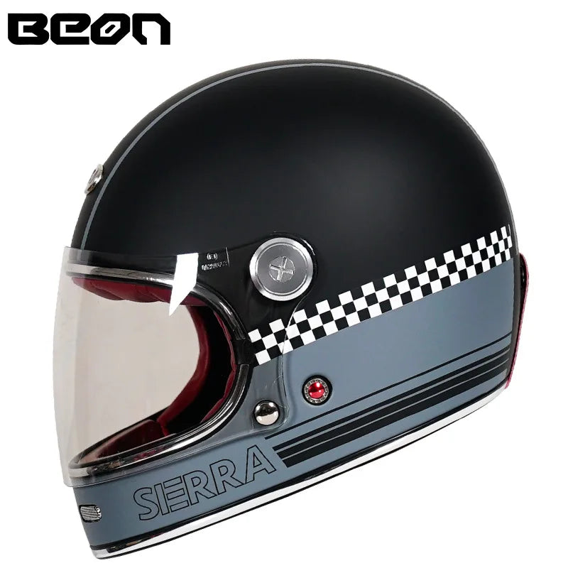 BEON Lightweight Fiberglass Full Face Helmet for Men Women Retro Motorcycles Helmet Cool and Personalized Karting Helmet B510