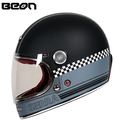 BEON Lightweight Fiberglass Full Face Helmet for Men Women Retro Motorcycles Helmet Cool and Personalized Karting Helmet B510