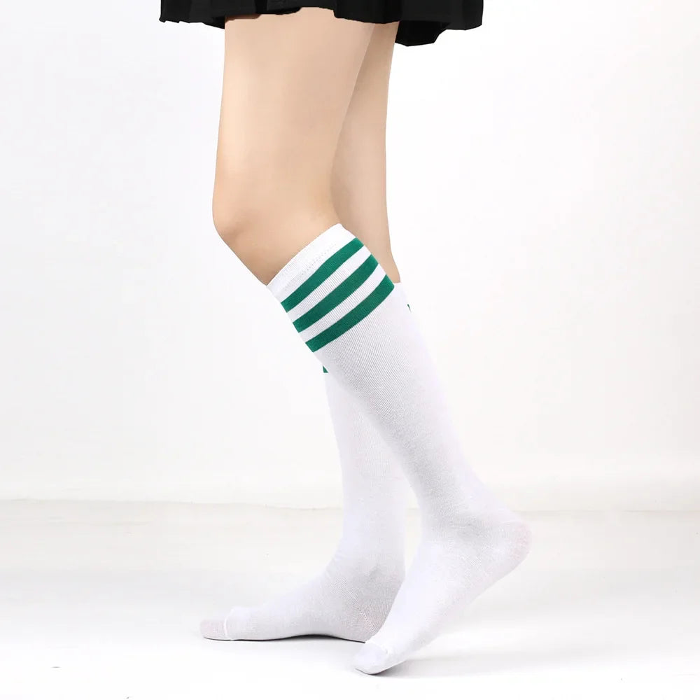 Middle Tube Sock Women Striped Knee High Ladies Japanese Harajuku College Style Cotton Summer Calf Sock Black White Female Gift