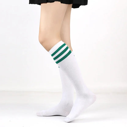 Middle Tube Sock Women Striped Knee High Ladies Japanese Harajuku College Style Cotton Summer Calf Sock Black White Female Gift