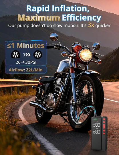 Smart Tire Inflator Portable Air Compressor, APP Control for Car Tires, 10000mAh Fast Pump with LED Light & Auto Shut-Off