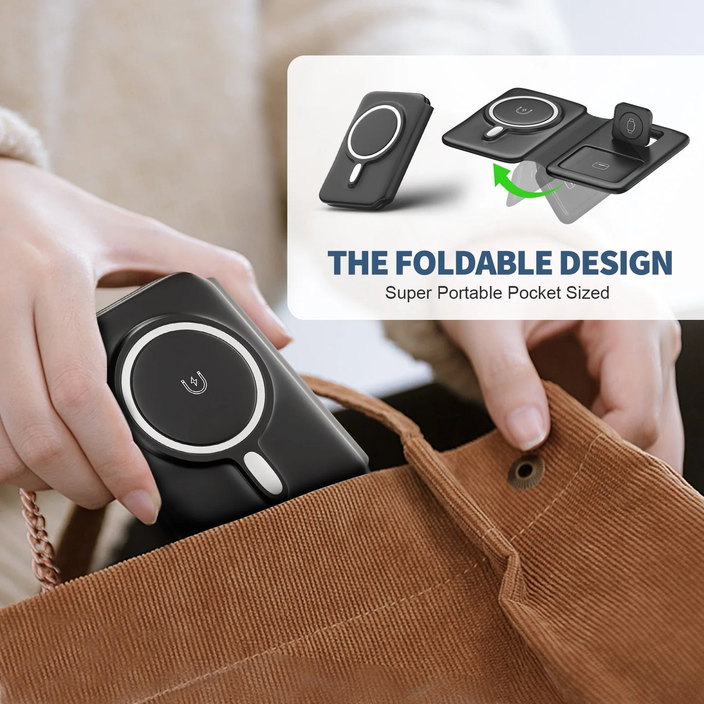 15W Magnetic 3 in 1 Wireless Charger Station Foldable Fast Charging  Type-C For iPhone 17 16 15 14 Xiaomi SAMSUNG iWatch AirPods