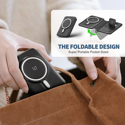 15W Magnetic 3 in 1 Wireless Charger Station Foldable Fast Charging  Type-C For iPhone 17 16 15 14 Xiaomi SAMSUNG iWatch AirPods