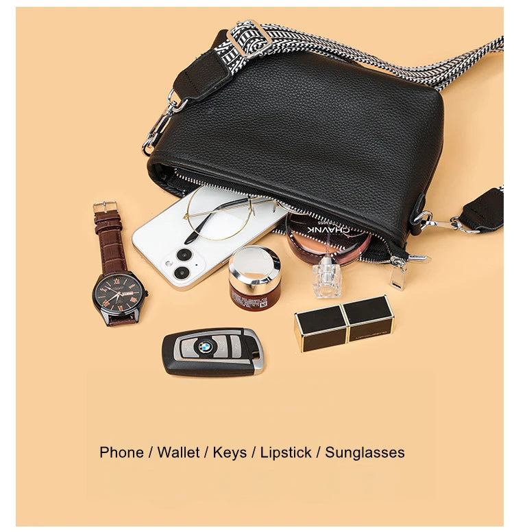 100% Genuine Leather Shoulder Bag for Women Solid Purse Luxury Cowhide Crossbody Bags Female Fashion Handbag Hobos Tote Bag