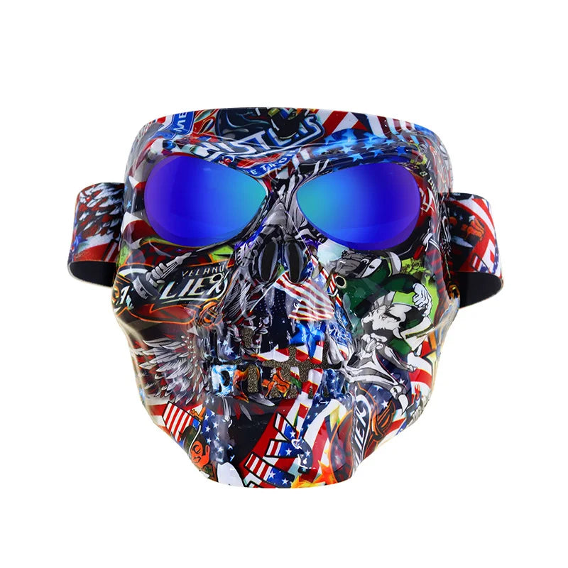 Skull Face Mask With Goggles Motorcycle Dust Masks Helmet Moto Casco Cycling Face Shield HD Cycling Glasses UV400 for Man Womem