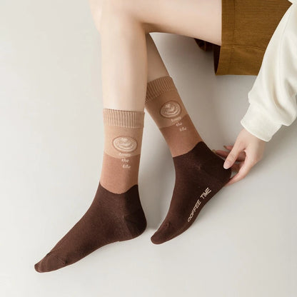 Good quality Best-selling Novelty Socks Women Spring Autumn Fashion Classic Cartoon Letter Coffee Creative Casual Stockings