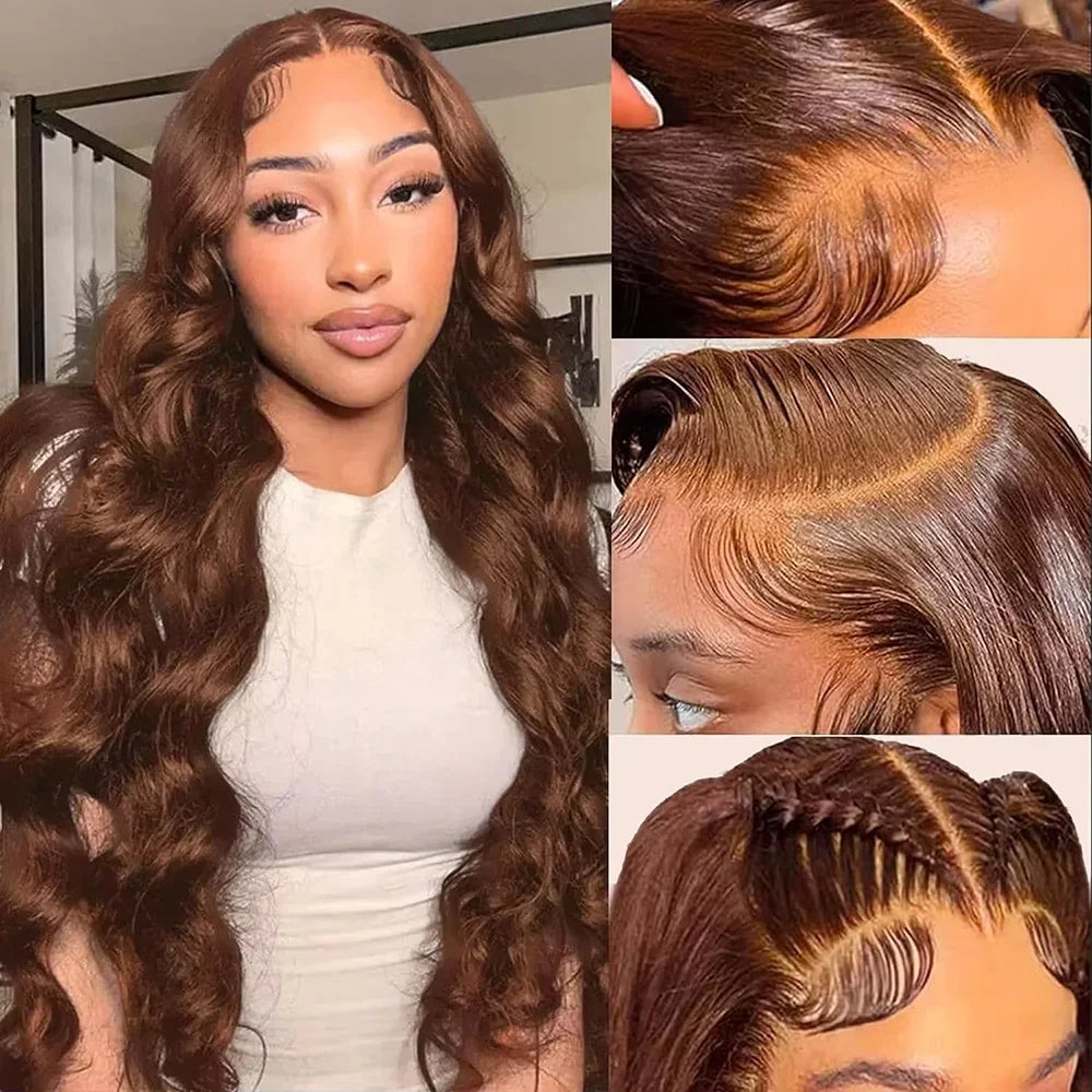 Chocolate Brown 13x4 Lace Front Wig Brazilian Pre Plucked 13x4 HD Lace Frontal Wigs Dark Brown Body Wave Human Hair Closure Wigs