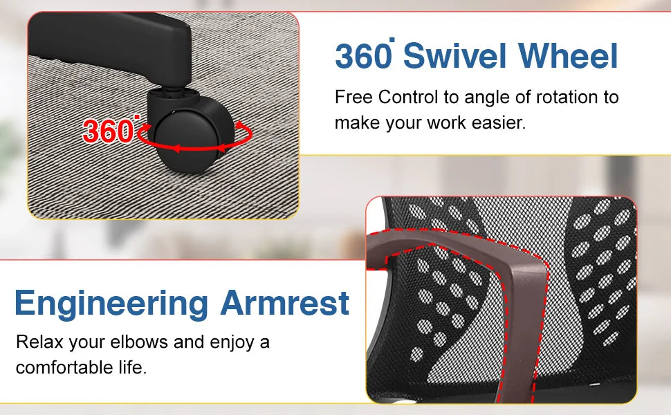 Office Chair Mesh Chair Ergonomic Computer Desk Chair Mid Back Swivel Lumbar Support with Armrest