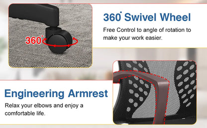 Office Chair Mesh Chair Ergonomic Computer Desk Chair Mid Back Swivel Lumbar Support with Armrest