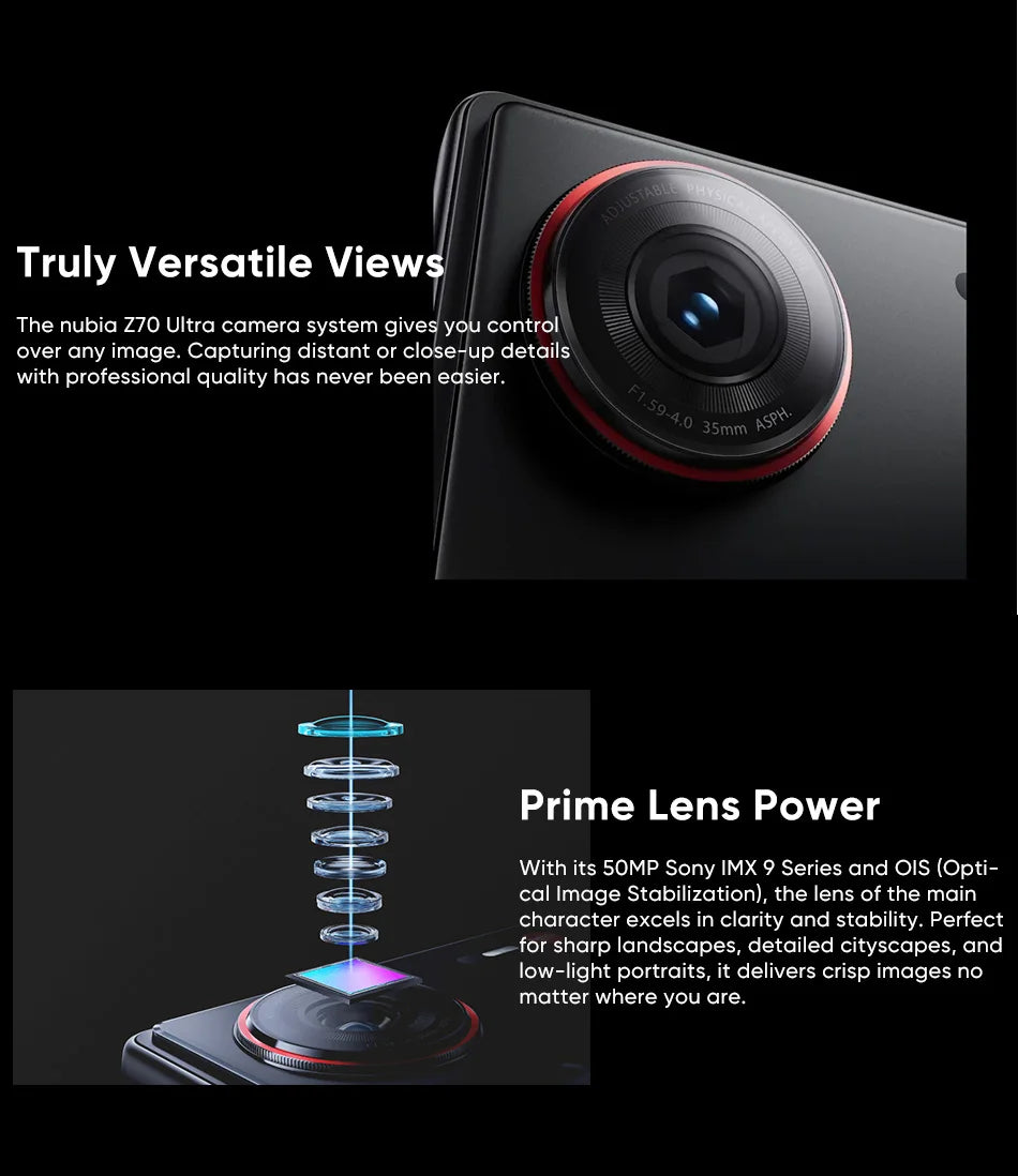 Nubia Z70 Ultra 5G Smartphone Snapdragon 8 Elite Processor 6.85' 144Hz AMOLED Display NFC  Global Version 16GB 512GB