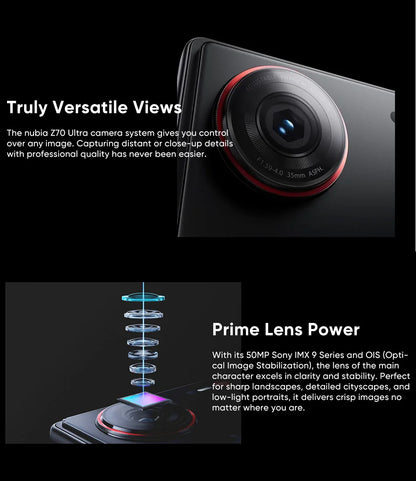 Nubia Z70 Ultra 5G Smartphone Snapdragon 8 Elite Processor 6.85' 144Hz AMOLED Display NFC  Global Version 16GB 512GB