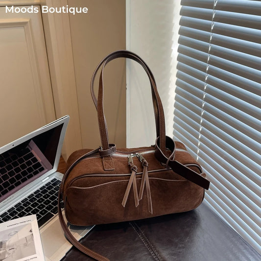 MOODS 2025 Autumn Latest Commute Shoulder Bags For Women PU Suede Pure Color Large Capacity Boston Bag Luxury Designer Handbags