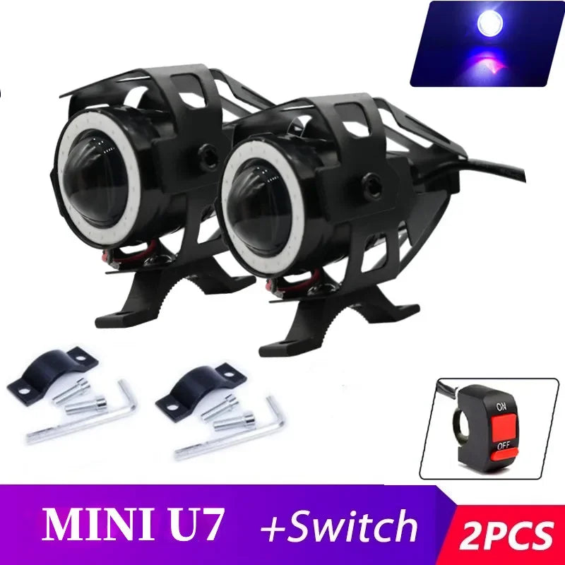 Super Bright Mini LED Motorcycle Headlight Work Light Angel Eye Headlamp Fog Spotlights Driving Lamp with ON/OFF Switch