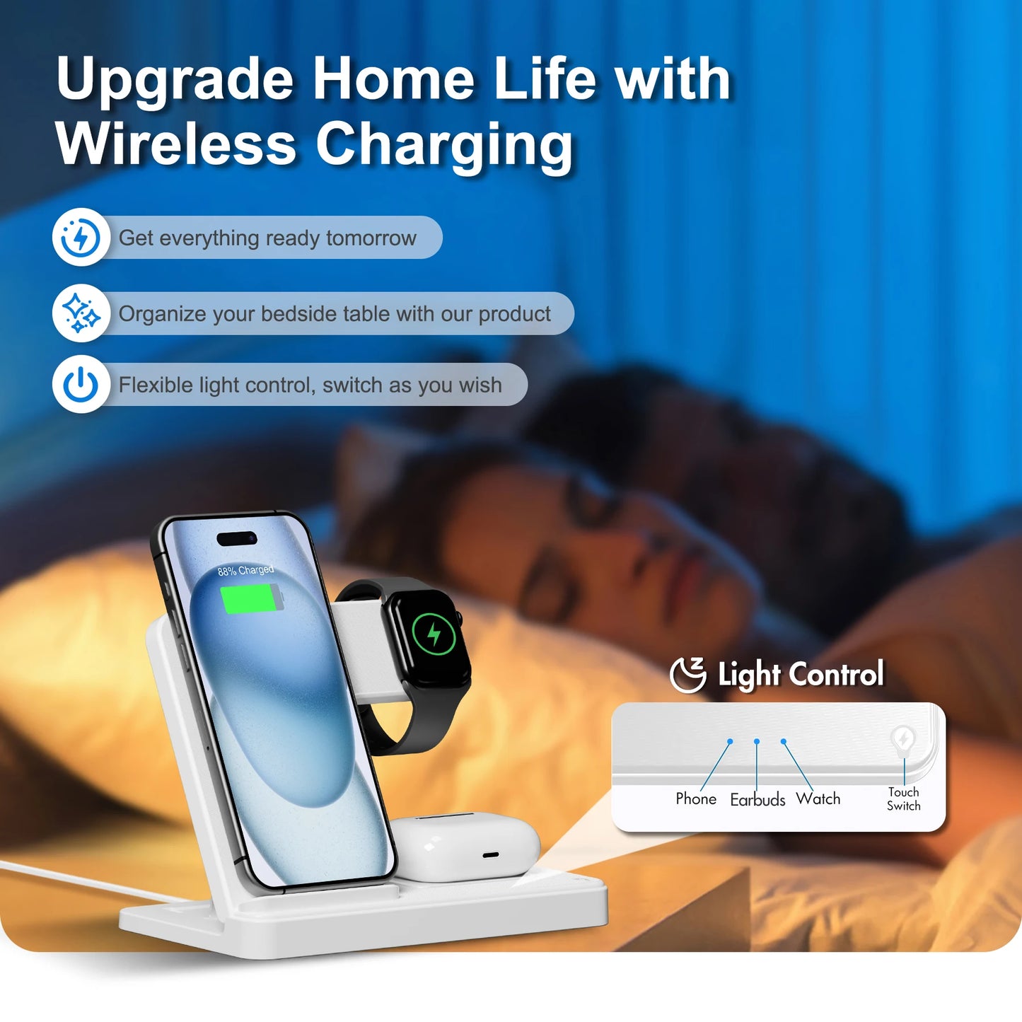 3 In 1 Magnetic Wireless Charger Stand 15W Fast Charging Dock Station Multiple Devices for iPhone 15 14 13 8 Apple Watch Airpods