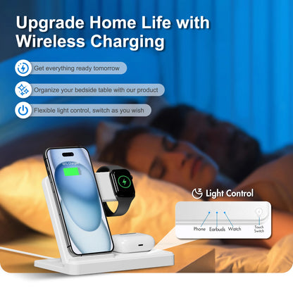 3 In 1 Magnetic Wireless Charger Stand 15W Fast Charging Dock Station Multiple Devices for iPhone 15 14 13 8 Apple Watch Airpods
