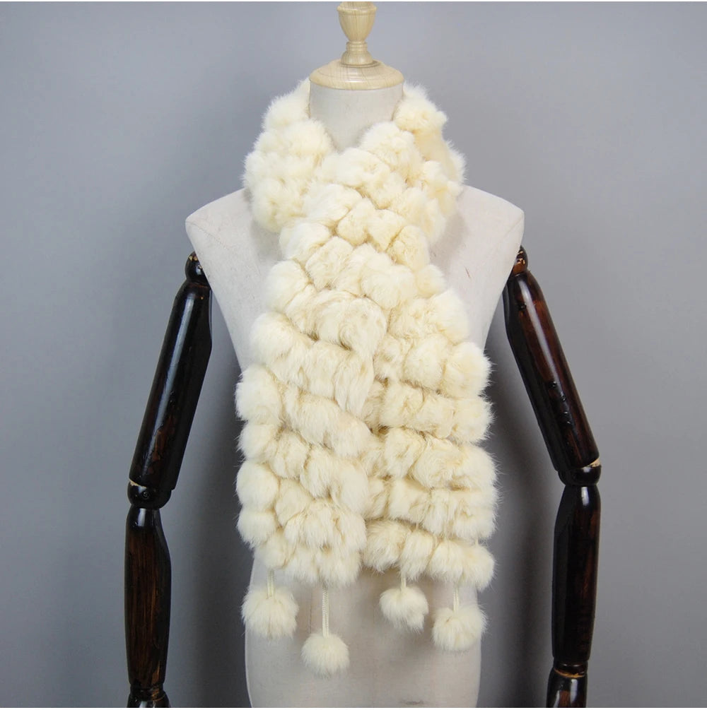 Women Winter Warm Real Rabbit Fur Scarf Hot Sale Natural Rabbit Fur Muffler 2025 Lady 100% Genuine Fur Scarves Wholesale Retail
