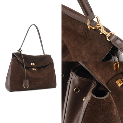 Luxury Brand Women Messenger Bags Soft Leather Brown Suede Hand Held Totes Gold Buckle Women Shoulder Bags Lady Trend Satchel
