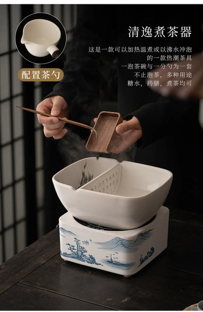 Retro Soda Glaze Ceramic Teapot Hand-painted Landscape Lifting Beam Pot Boiling Water Side Handle Kettle For Electric Stove