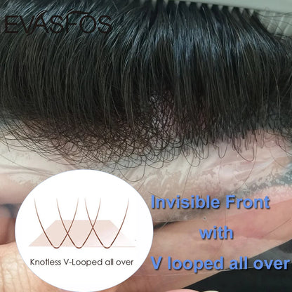 EVASFOS 0.02-0.04mm Super Thin Skin Men's Toupee Natural European Human Hair Male Wig Prosthesis Hair System For Men