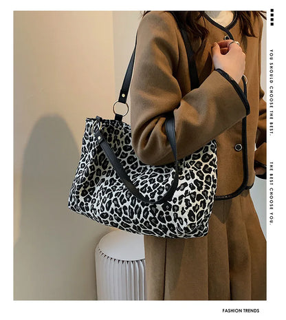 New Fashion Tote Bags Shopping and Travel  Canvas Bags New Women Popular Handbags Large Capacity Leopard Shoulder Bags Сумка