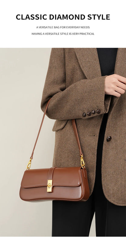 Toptrends Elegant Genuine Leather Underarm Shoulder Bags For Women 2025 Luxury Designer Crossbody Purses Saddle Ladies Handbags
