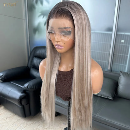 Long Heat Resistant 13x6 Synthetic Lace Front Wig Japan Futura Hair Ombre Highlights Silky Straight Hair Pre Plucked Hairline