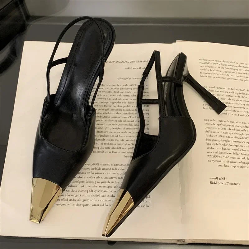 Street Style Pointed Toe Women Pumps Fashion Slingbacks Thin High Heels Elegant Stripper Prom Ladies Sandals Shoes