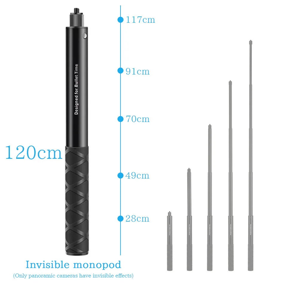 Motorcycle Bike Panoramic Monopod Bicycle Hidden Selfie Stick for GoPro Max Her 11 10 9 One DJI Insta360 Action Camera Accessory