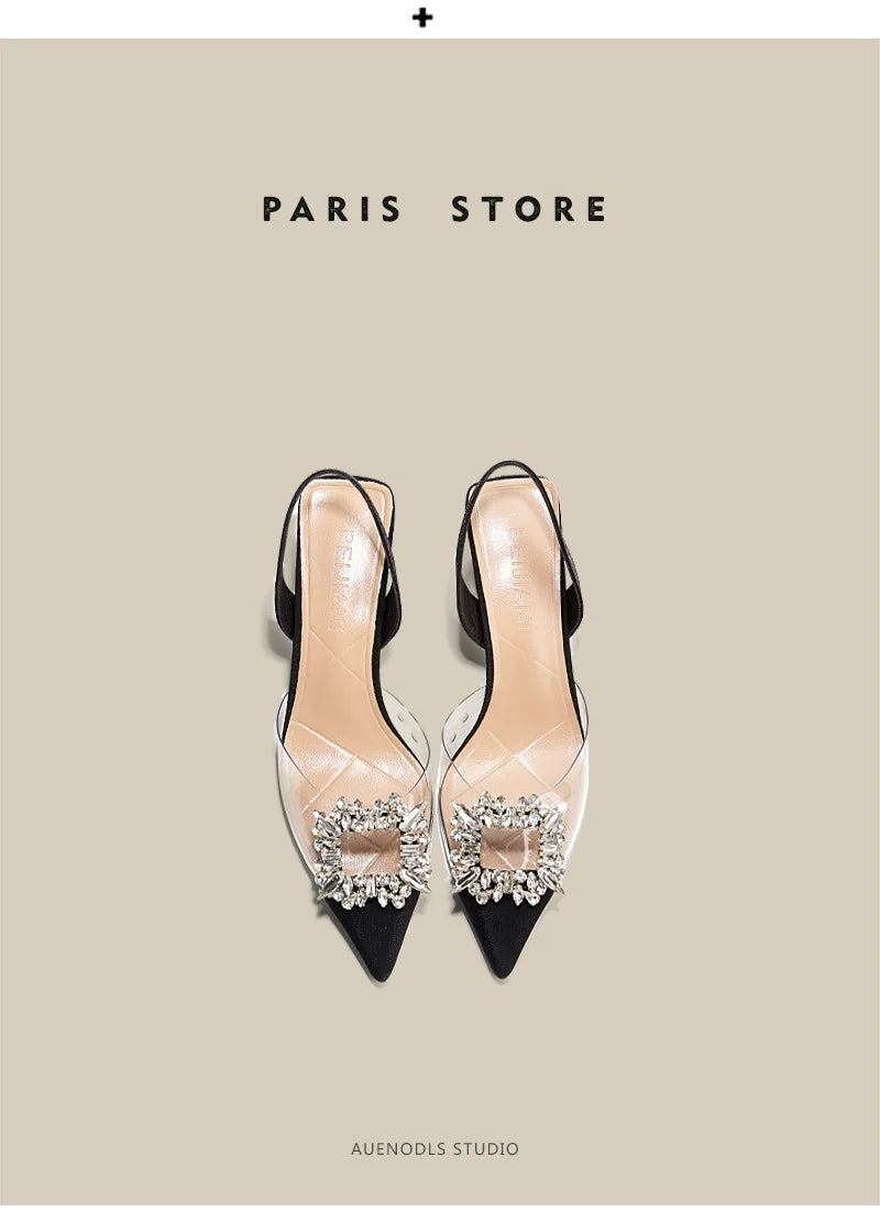 Summer Women High Heels Shoes Luxury Crystal Women Sandals Designer Pointed Toe Pumps Transparent Sexy Women sandalias de mujer