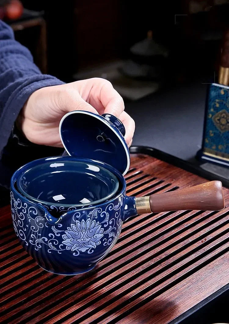 New Style Ceramic Glass Teapot Chinese Gongfu Tea Pot 360 Rotation Tea Maker  Automatic Single Pot   Teapot For Tea