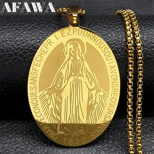 1830 Our Lady of Miraculous Medal Necklace for Women Men Stainless Steel Gold Color Virgin Mary Male Chain Jewelry NZZZ492S02