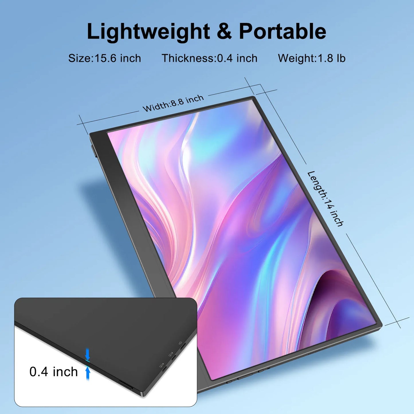 Adreamer 1920*1080 15.6-inch Portable Monitor 60HZ For Laptop/ XBox/ PS5/ Switch/ TV Box/ Cell Phone PC Extension Mobile