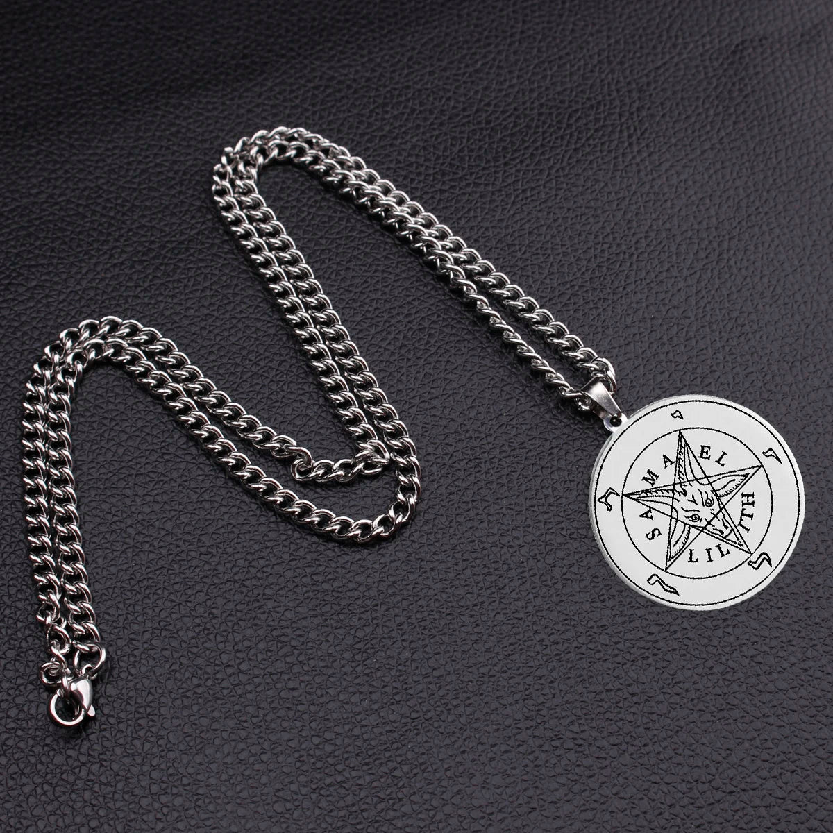 HLSS066 Evil Satanic symbols vectors Royalty Pentagram Baphomet Goat Head Black Star Talisman Stainless Steel Pendant Necklace