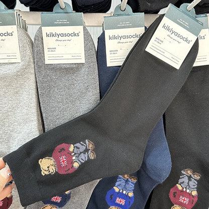 Polo Socks Men Gentleman Cotton Socks Bear Cartoon Bussiness Harajuku Skateboard Novelty Breathable Sox Designer Socks Size46-39