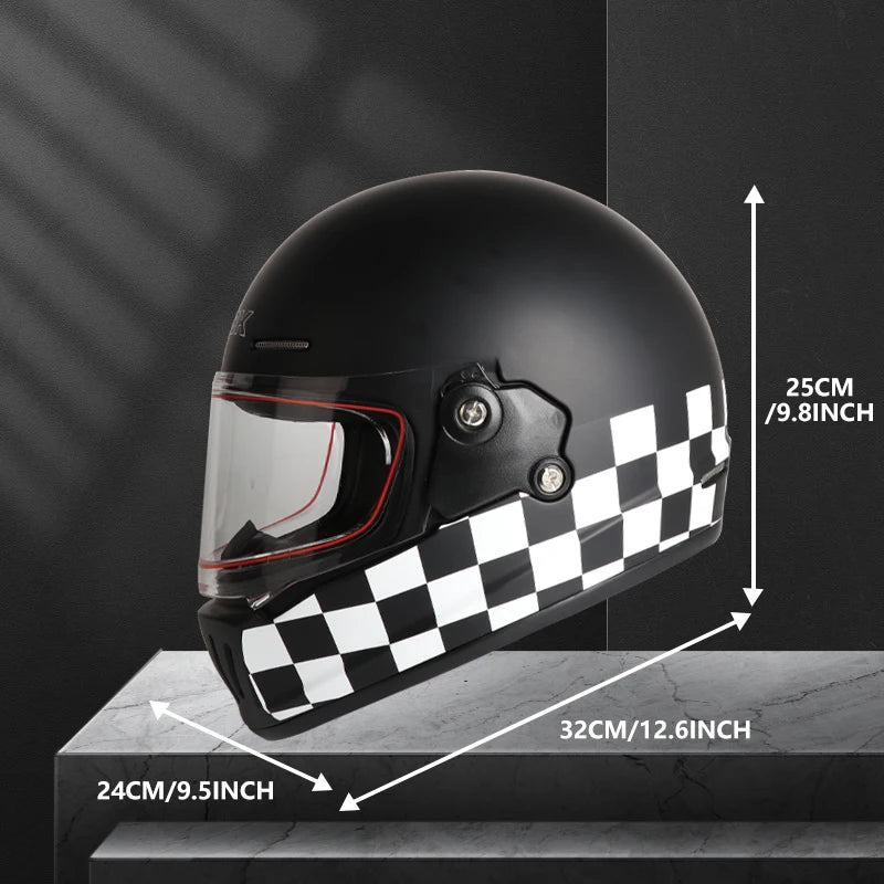 Retro-style full-face helmet with multi-color lenses, ABS material, DOT certified, suitable for all seasons