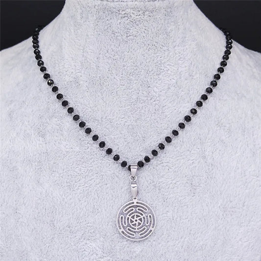 Hekate Wheel Stainless Steel Necklaces Pendants Strophalos Hecate Magic Symbol Logo Charm PIN colier femme Jewelry N172502