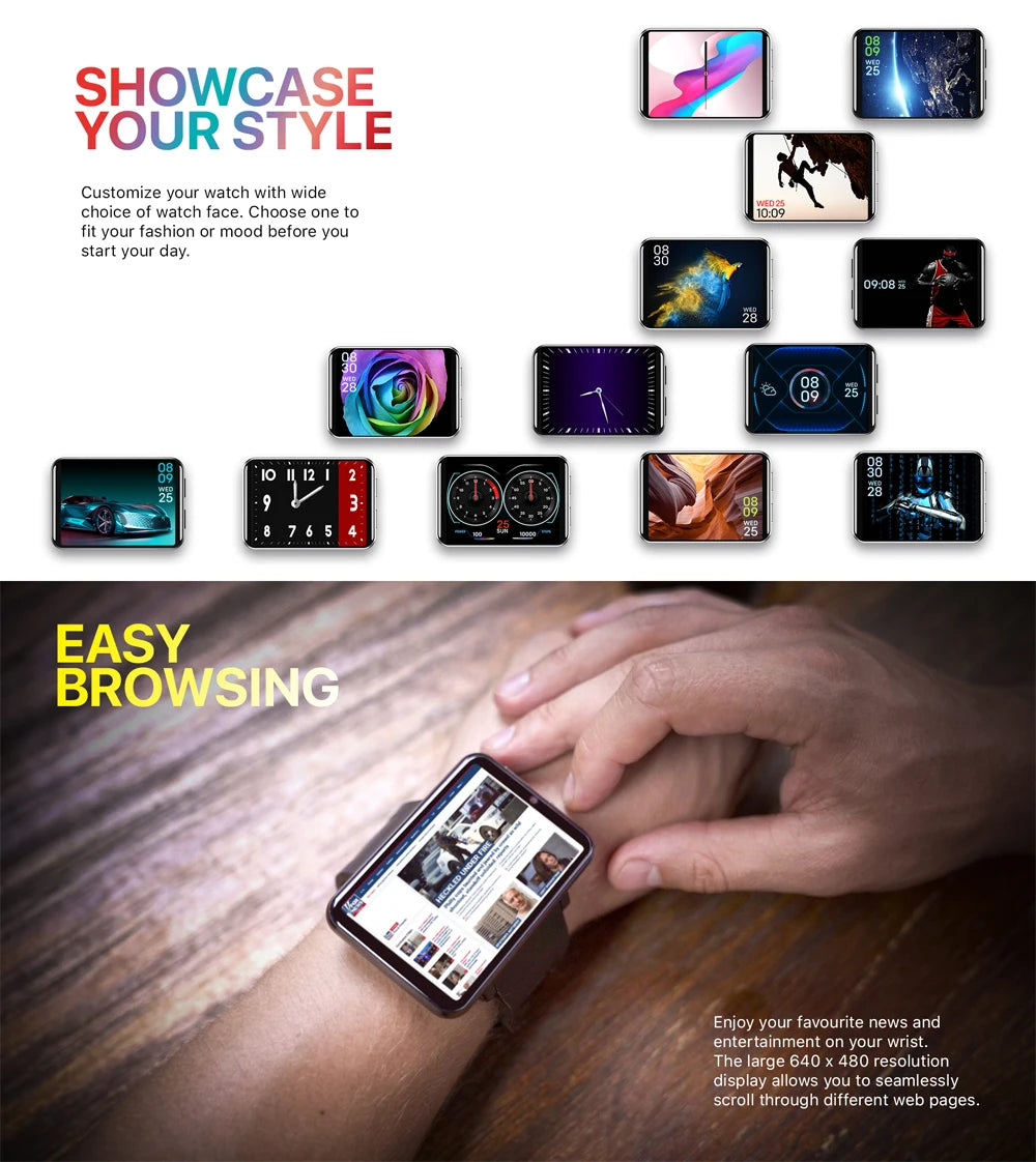 Rainbuvvy DM100 4G LTE Smart Watch Android 7.1 3GB RAM 32GB ROM 5MP Camera IPS 2700mah Battery 2.86 inch Touch Screen Smartwatch