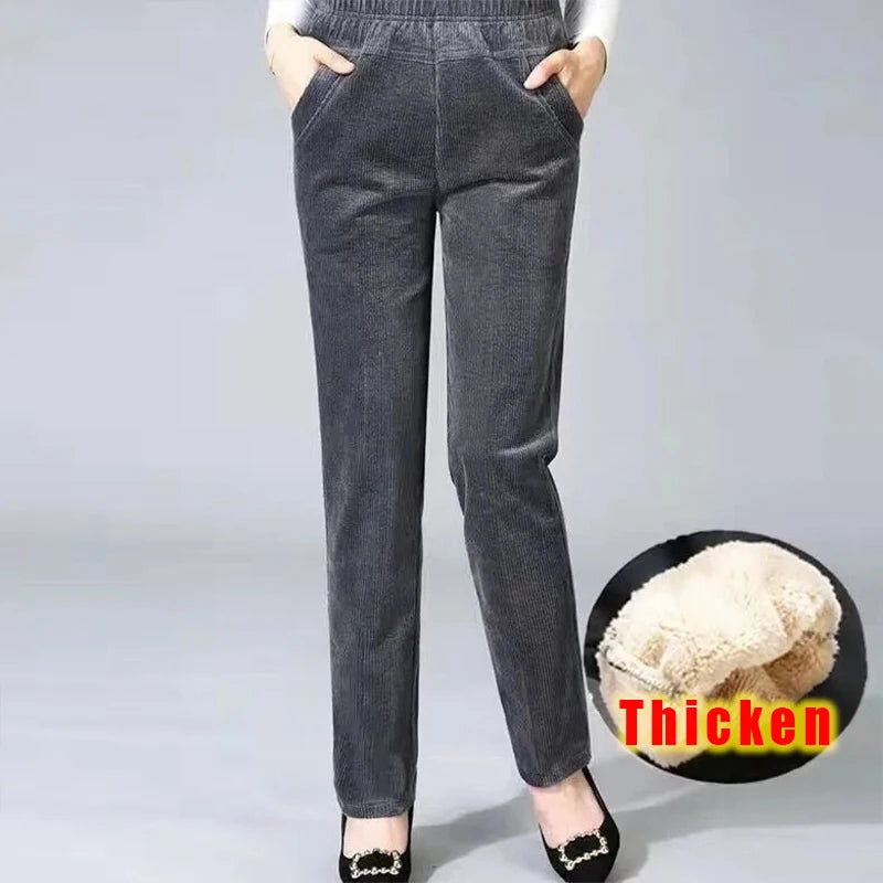 Autumn Winter Plush Thick Thin Elegant Women's Pants High Waist Fleece Pencil Pants Women Corduroy Leggings Office Lady Trousers