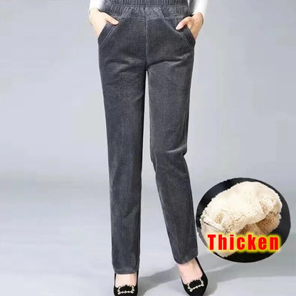 Autumn Winter Plush Thick Thin Elegant Women's Pants High Waist Fleece Pencil Pants Women Corduroy Leggings Office Lady Trousers